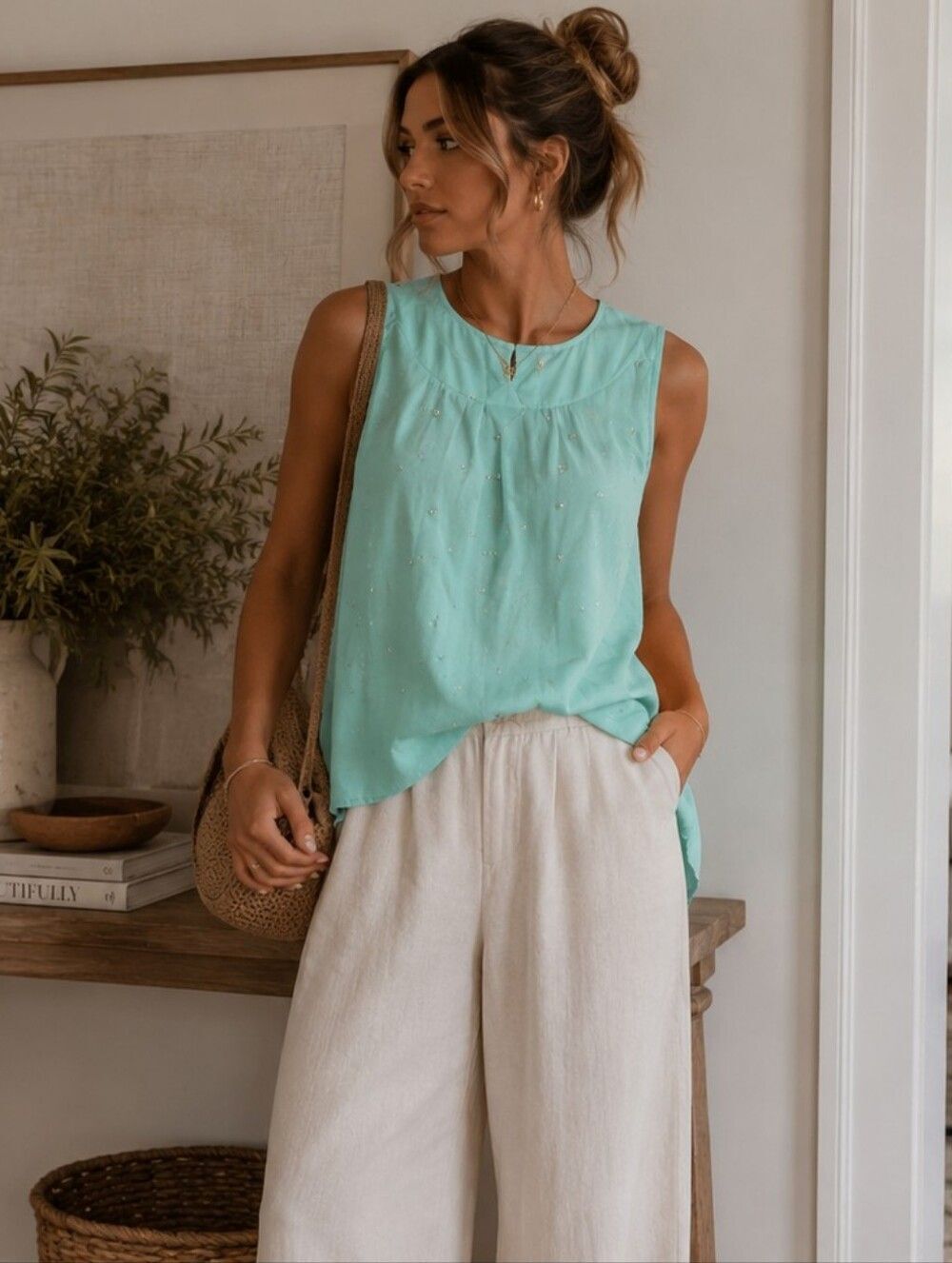 Lauren Conrad Teal Jeweled Tank Blouse